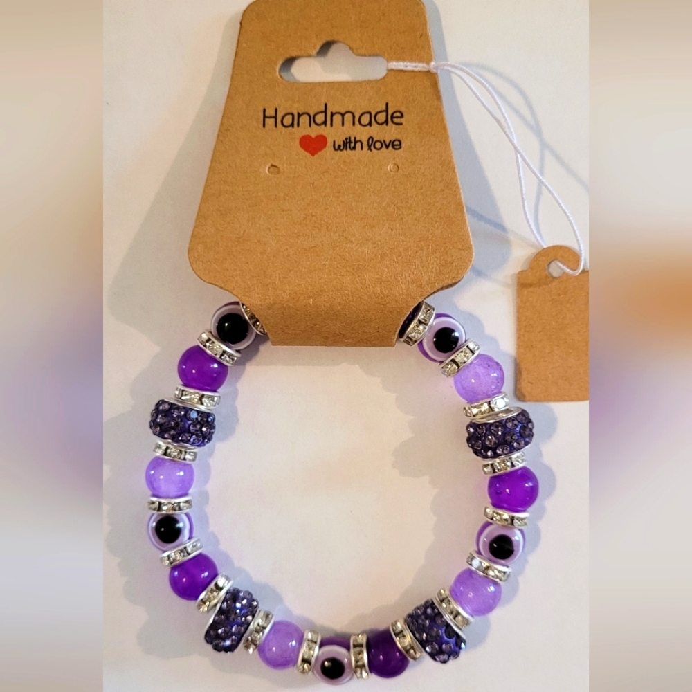 Purple Evil Eye Beaded Protection Mal De Ojo Luck Bracelet